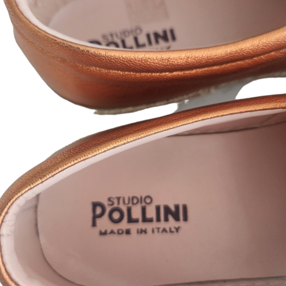NWT Studio Pollini Espadrilles Metallic Orange Leather - Picture 5 of 12